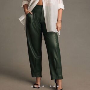 Dark Green Faux Leather Taper Pleated Pants by Maeve at Anthropologie